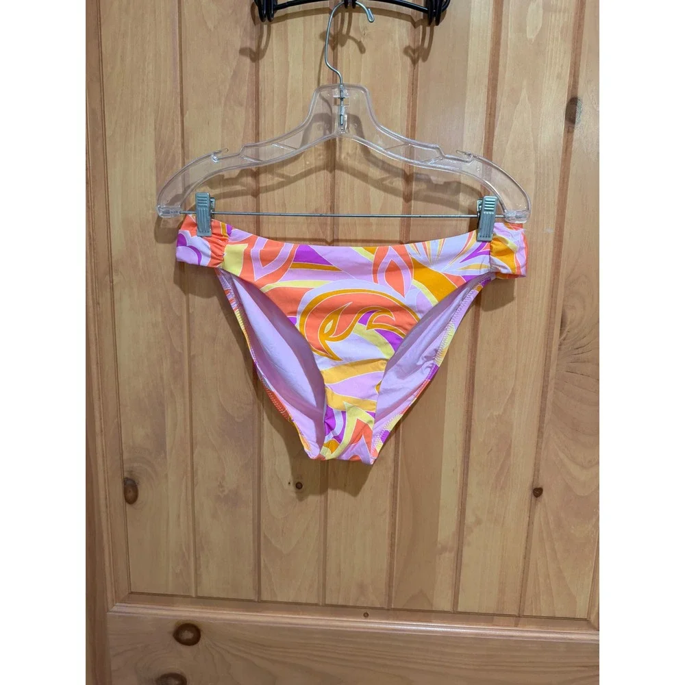 NWT Sunshine 79 Retro Swirl Side Shirred Hipster Bikini Bottom Pink Orange Sz 14